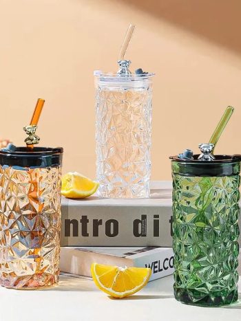 Creative  Glass Cup With Straw