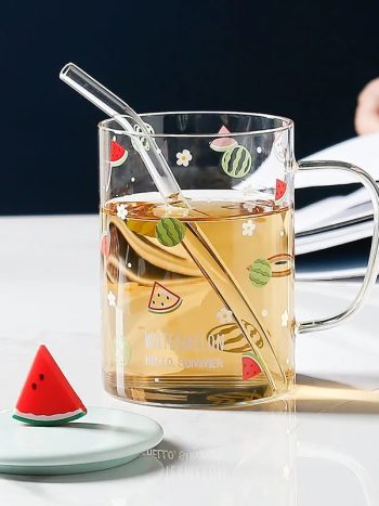 Cute Glass cup with transparent straw