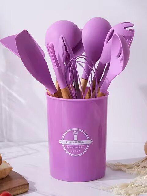 12Pcs Silicone Spoon Set With a Circular Plastic Stand