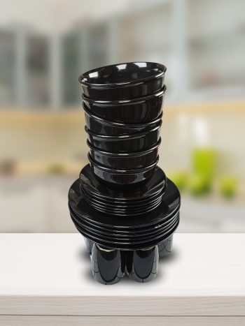 24Pcs Ceramic Dinner Set, Black