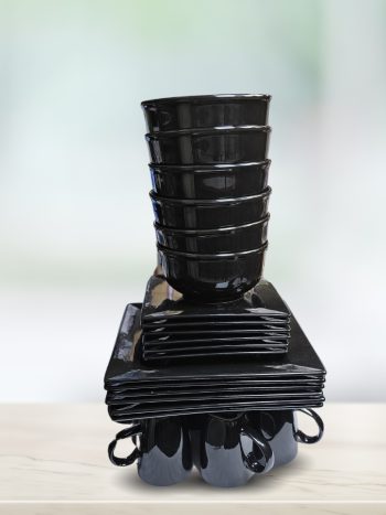 24pcs Ceramic Dinner Set - Square, Black