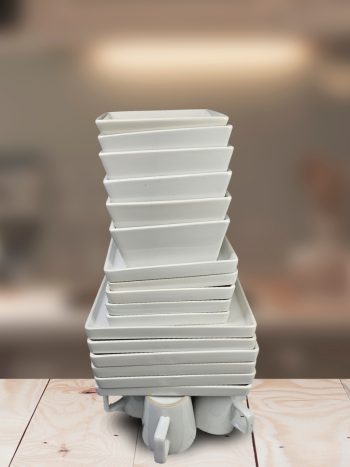 24Pcs Ceramic Dinner Set - Square, White