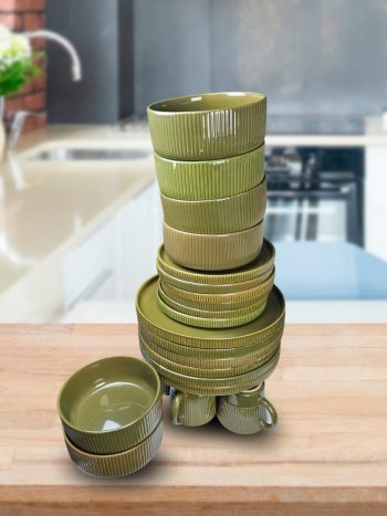 24Pcs Ribbed White Dinner Set