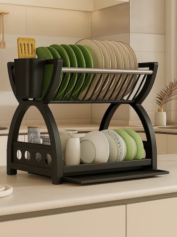 2 Layer Minimalist Dish Rack With Drainer | Kisasahome