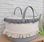 Cotton Rope Storage Basket with Fringe & Handles — Kisasahome Kenya