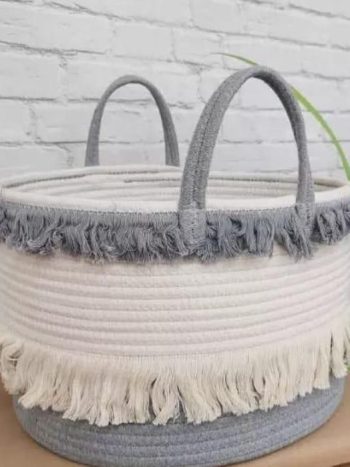 Cotton Rope Storage Basket with Fringe & Handles — Kisasahome Kenya