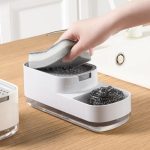 Unique Kitchen Soap Pump, Dishwashing Liquid Dispenser, 2 in 1 Soap Container with Sponge Holder