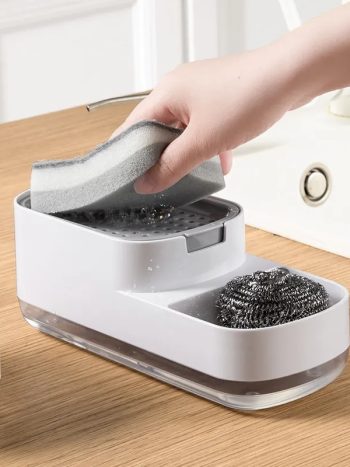 Unique Kitchen Soap Pump, Dishwashing Liquid Dispenser, 2 in 1 Soap Container with Sponge Holder