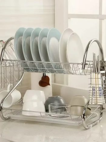 2 Layer Dish Rack -1605 Dish Drainer Utensil Rack Stainless Steel Sturdy Rustproof