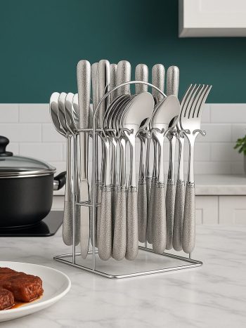 24-Piece Gold Stainless Steel Cutlery Set with Stand | Kisasahome Kenya
