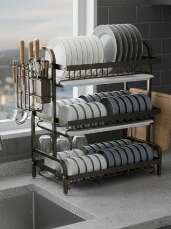 3 Layer Kitchen Dinner Plates Drain Dish Rack