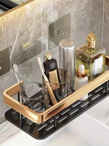 Wallmounted Golden Black Bathroom Organizer