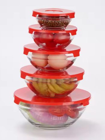 5-Piece Glass Bowl Set with Lids Stackable | Kisasahome Kenya