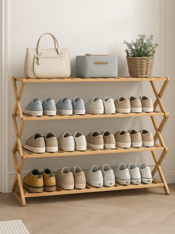 4 Layer Foldable Bamboo Shoe Rack Organizer | Kisasahome Kenya