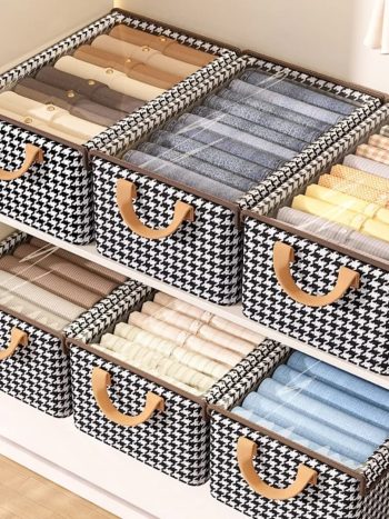 Wardrobe Organizer Box / Closet Storage Box with Clear Lid Houndstooth Checked (Houndstooth)| Kisasahome Kenya