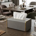 Leather Tissue Box / Serviette Holder Gold Trim Living Room | Kisasahome Kenya