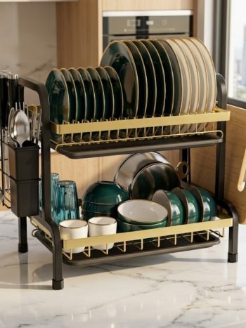 2-Tier Stainless Dish Rack Drainer Gold 40x25x40cm RN -1655 | Kisasahome Kenya
