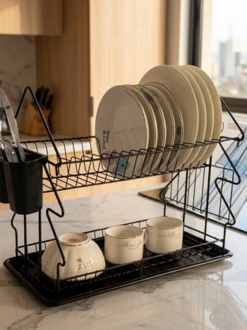 2-Tier Carbon Steel Dish Rack Drainer Black 38x19x36cm RN - 1656 | Kisasahome Kenya