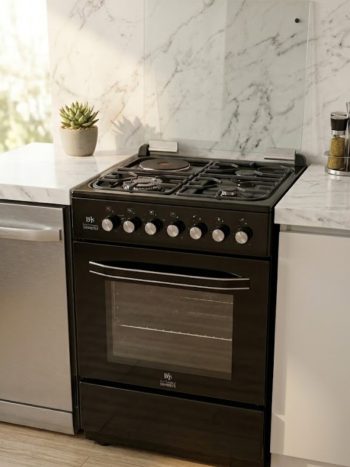 Bj’s 3 Gas+1 Electric Plate 60by60 Free Standing Cooker- Black (Eminence)