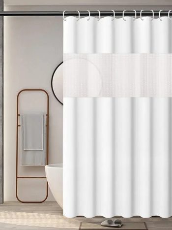 Waterproof Shower Curtain with Transparent Window + Hooks | Kisasahome Kenya