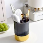 Ribbed Acrylic Cutlery Holder / Utensil Organizer Gold Base 3-Section Kitchen | Kisasahome Kenya