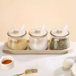 3pc Glass Seasoning Jar Set with Spoons and Tray 300ml | Kisasahome