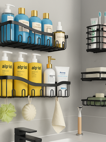 5-Piece Shower Caddy Set / Bathroom Wall Shelf No-Drill Black Metal -BL 05| Kisasahome Kenya