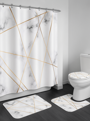 4-Piece Shower Curtain Bath Mat Set Marble | Kisasahome Kenya