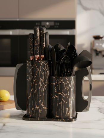 19Pcs Marble Kitchen Knife & Silicone Spoon Utensil Set with Holder Kitchen | Kisasahome Kenya
