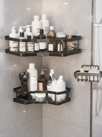 3-Piece Corner Shower Caddy / Bathroom Corner Shelf No-Drill Black-BS03 | Kisasahome Kenya