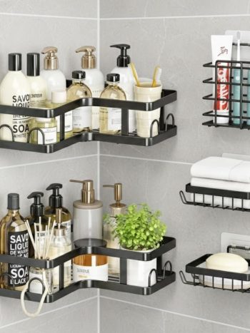 5-Piece Corner Shower Caddy Set / Bathroom Corner Shelf No-Drill Black-BS05 — Kisasahome Kenya