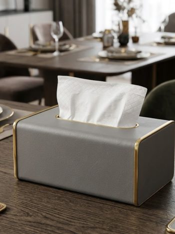 Leather Tissue Box / Serviette Holder Gold Trim Living Room | Kisasahome Kenya