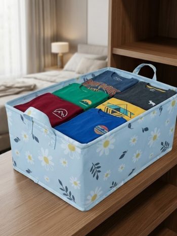 Daisy Blue Fabric Storage Box Foldable Wardrobe Organizer | Kisasahome Kenya