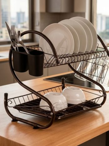 2-Tier Stainless Dish Rack Drainer Black 40x24x37cm -RN 1610 | Kisasahome Kenya