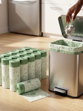 75Pcs Biodegradable Green Trash Bag With Draw String