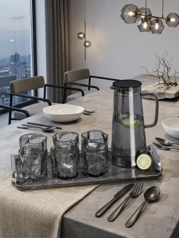 8pcs Set High Borosilicate Glass Cup and Pot Set With Tray