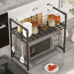 Single Layer Microwave Oven Rack & Kitchen Countertop Organizer Shelf with 4 Utility Hooks - Kisasahome Kenya