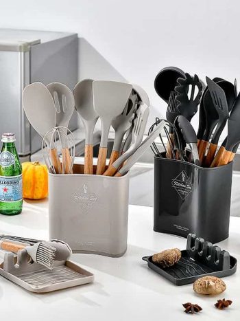 12Pcs Silicone Spoons Set With A Spoon Rest