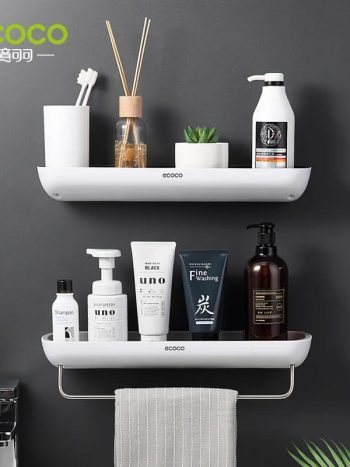 Plastic Bathroom Shelf Storage Rack with Towel Bar