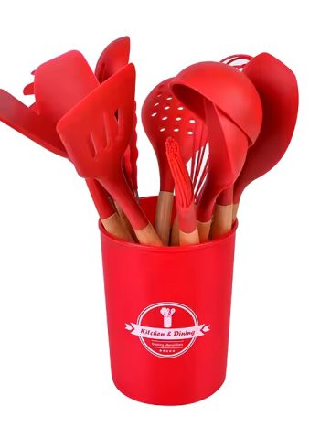 12Pcs Silicone Spoon Set With a Plastic Stand