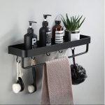 Metallic Rectangular Bathroom Rack Organizer With Towel Bar