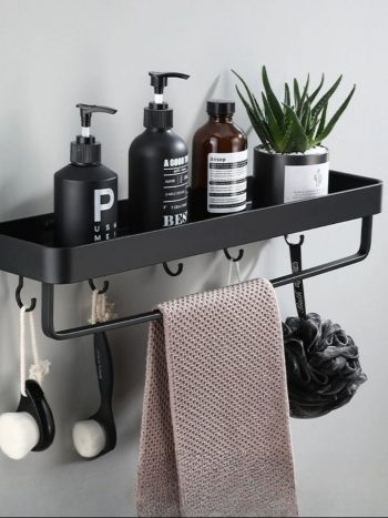 Metallic Rectangular Bathroom Rack Organizer With Towel Bar