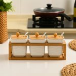 Ceramic Spice Jar Set 3-Piece Bamboo Lids Stand Spoons | Kisasahome Kenya