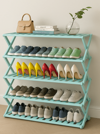 5 Layer Foldable Bamboo Shoe Rack 100×87×25cm No-Assembly | Kisasahome Kenya