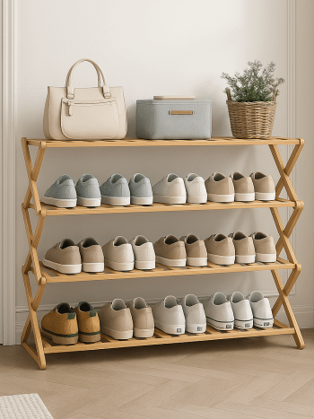 4 Layer Foldable Bamboo Shoe Rack Organizer | Kisasahome Kenya