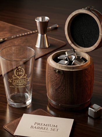 Vintage Wooden Barrel Tumbler Glass Gift Set – Personalised Drinking Glass & Decorative Case - Kisasahome Kenya