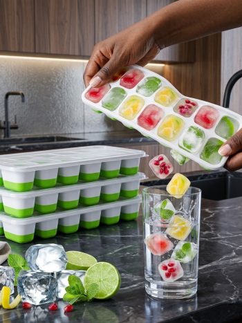 3-Pack Stackable Silicone Ice Cube Trays with Lids (14 Cubes) – BPA-Free Easy-Release Mold Set - Kisasahome Kenya