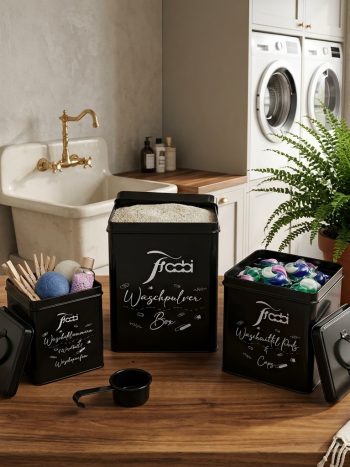 3-Piece Black Metal Laundry Detergent Storage Box Set with Lids & Scoop - Kisasahome Kenya