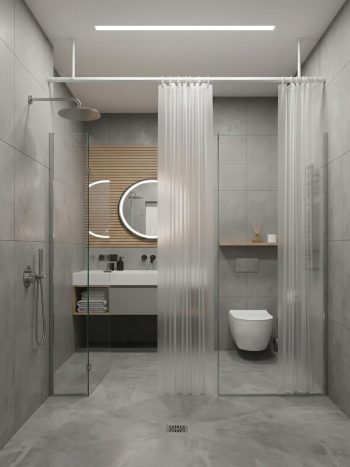 Waterproof Mildew Resistant Fabric Shower Curtain with Hooks Grey Geometric - Kisasahome Kenya