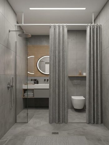 2pcs Waterproof Fabric Shower Curtain Grey Color 180cm x 220cm with Hooks - Kisasahome Kenya